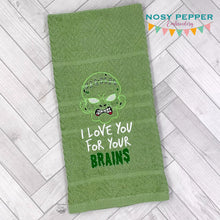 Load image into Gallery viewer, I Love You For Your Brains zombie machine embroidery design (4 sizes included) DIGITAL DOWNLOAD