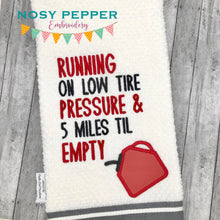 Load image into Gallery viewer, Running Low On Tire Pressure machine embroidery design US Version (4 sizes included) DIGITAL DOWNLOAD