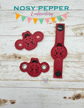 Load image into Gallery viewer, Lady Bug Shoe Charm machine embroidery design (3 versions included) DIGITAL DOWNLOAD