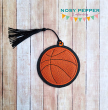 Load image into Gallery viewer, Basketball Applique bookmark/bag tag/ornament machine embroidery design DIGITAL DOWNLOAD