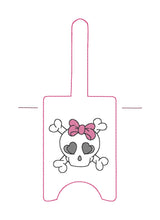 Load image into Gallery viewer, Bow Skull ITH Sanitizer Case machine embroidery design DIGITAL DOWNLOAD