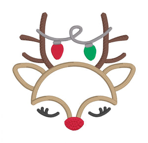 Reindeer Lights machine embroidery design (5 sizes and 2 versions included) DIGITAL DOWNLOAD