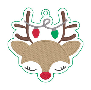 Reindeer Lights ornament 4x4 machine embroidery design DIGITAL DOWNLOAD