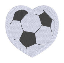 Load image into Gallery viewer, Soccer Heart Patch machine embroidery file (2 sizes included) DIGITAL DOWNLOAD